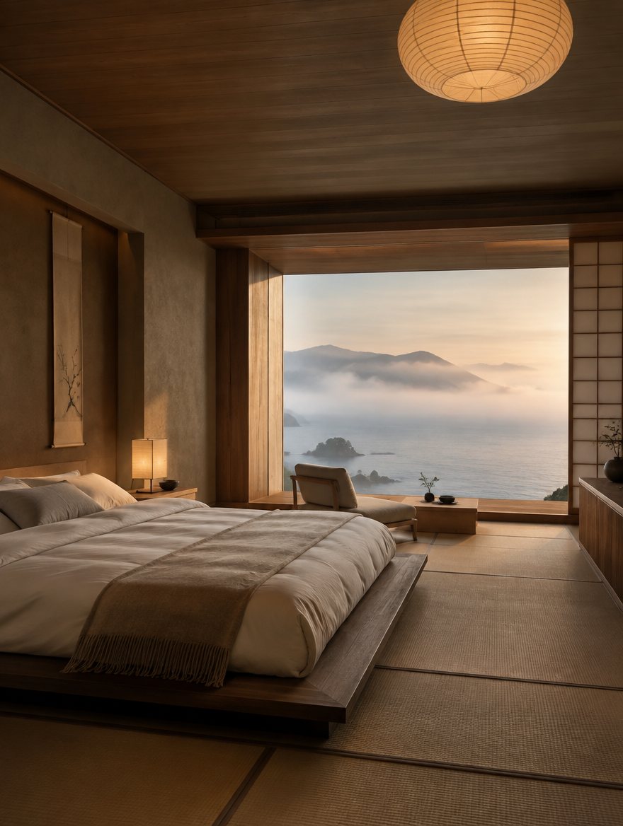朝霧を望む寝室